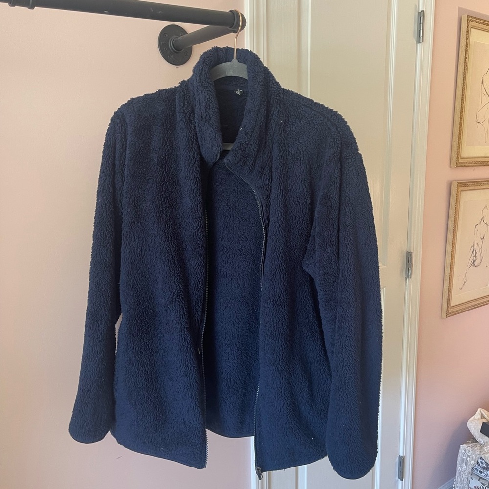 Uniqlo Navy Teddy Sherpa Zip Jacket - Women's